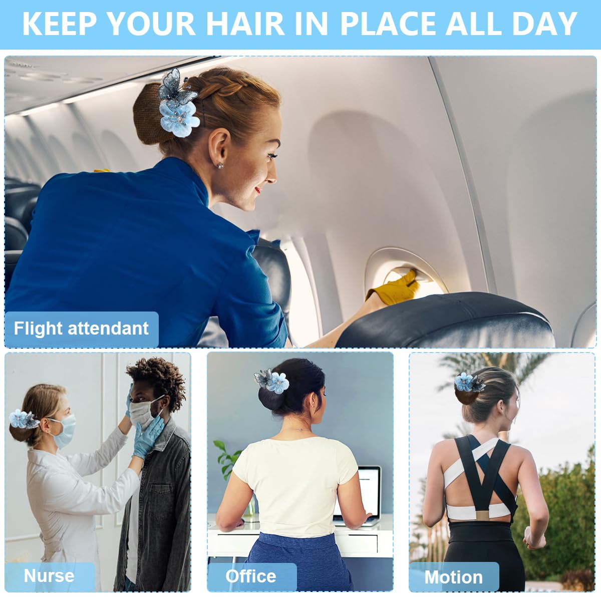 MAYCREATE Hair Snood Net Hair Bun Accessories for Women, Stylish Clip Hair Net for Women for Bun, Mesh Bun Maker for Hair, Hair Bun Cover Hairnet for Daily, Work, Dancer (Blue - Butterfly) MAYCREATE Hair Snood Net Hair Bun Accessories for Women, Stylish Clip Hair Net for Women for Bun, Mesh Bun Maker for Hair, Hair Bun Cover Hairnet for Daily, Work, Dancer (Blue - Butterfly)